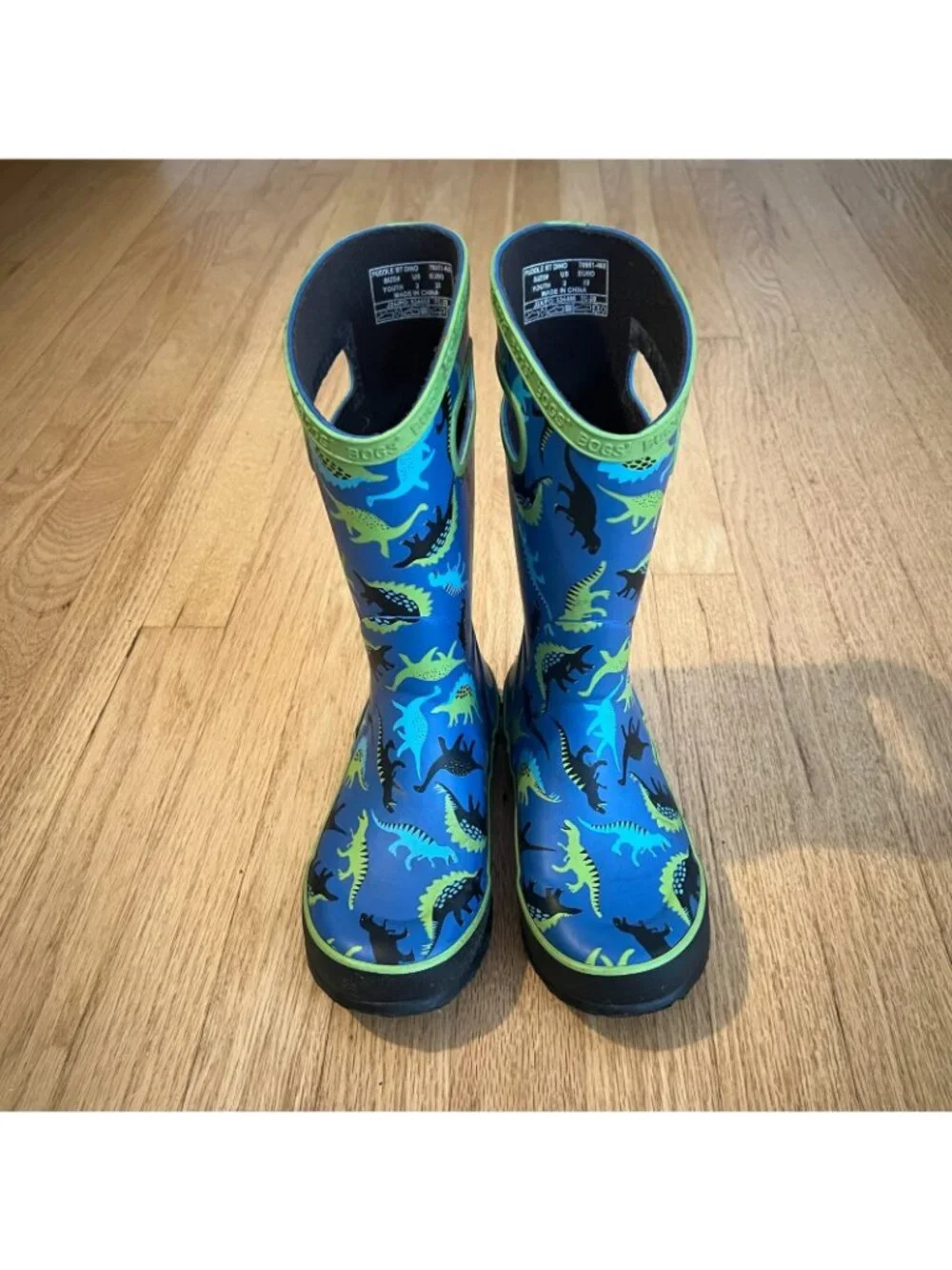 Bogs Kids Puddle Blue Dinosaur Rubber Rain Boots Youth Size 2